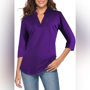 CEASIKERY Women's 3/4 Sleeve V Neck Tops Casual Tunic Blouse Loose Shirt